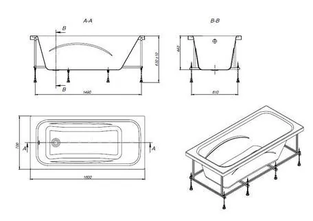 Габаритная схема Акриловая ванна Roca Line 160x70