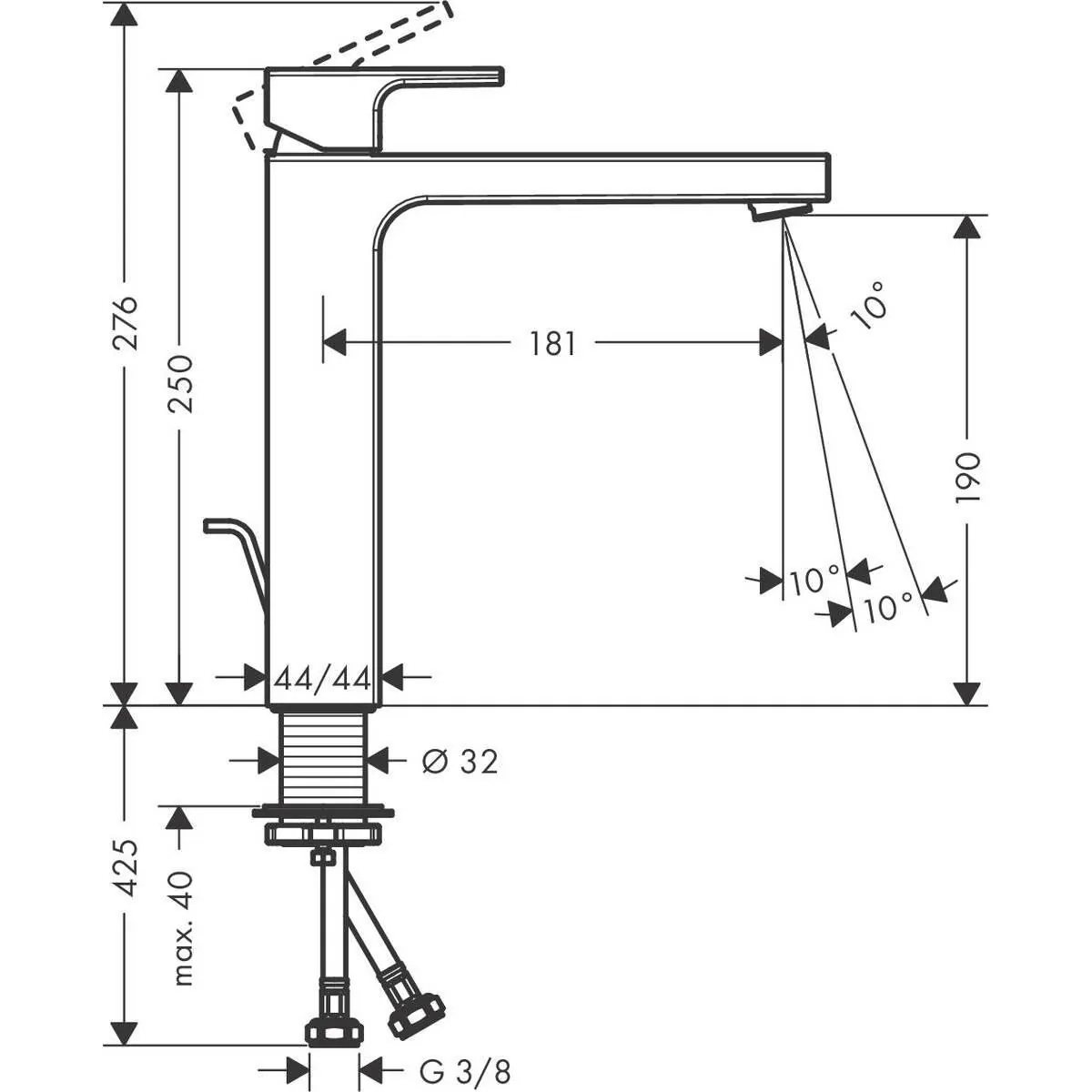 Габаритная схема Смеситель Hansgrohe Vernis Shape 71562000 для раковины