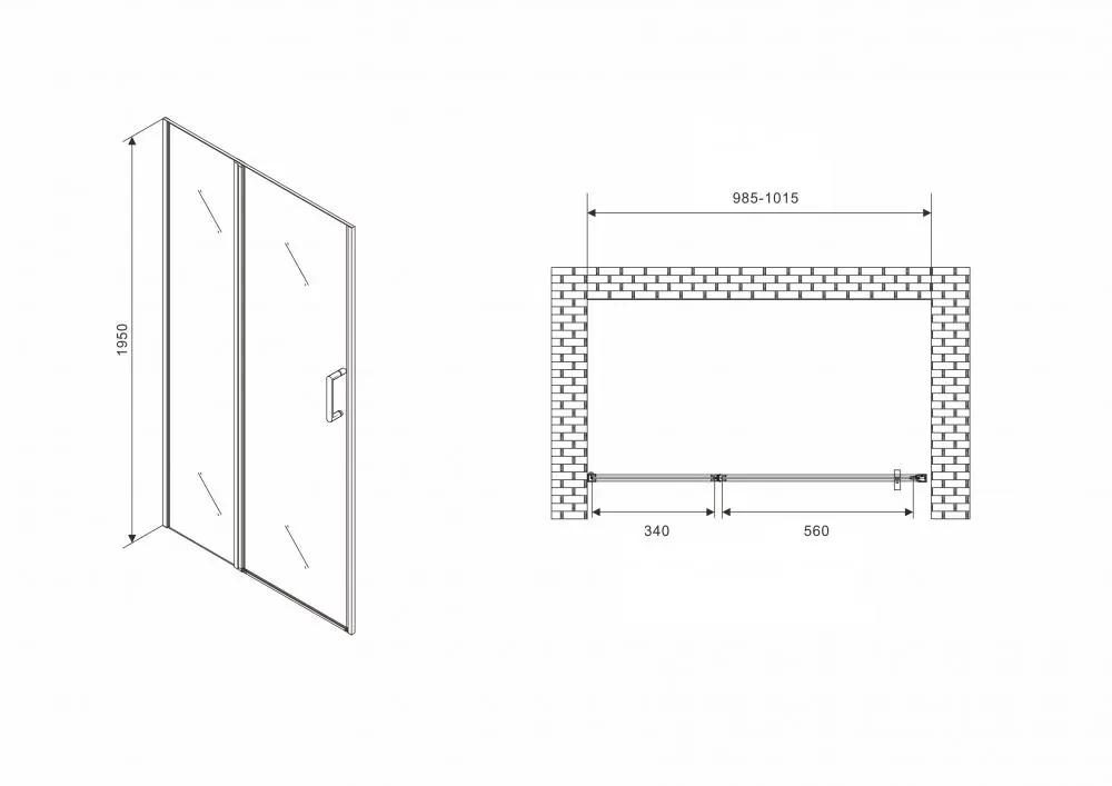 Габаритная схема Душевая дверь Abber Sonnenstrand AG04100MS 100см