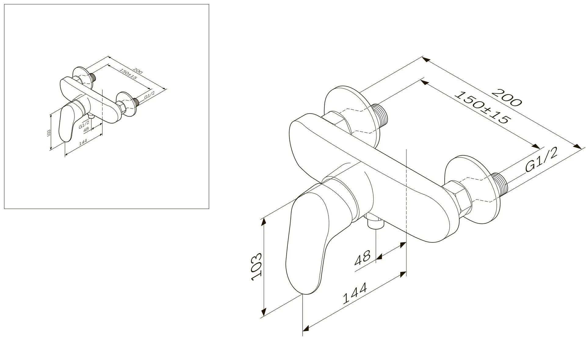 Габаритная схема Смеситель AM.PM Like F8020016 для душа