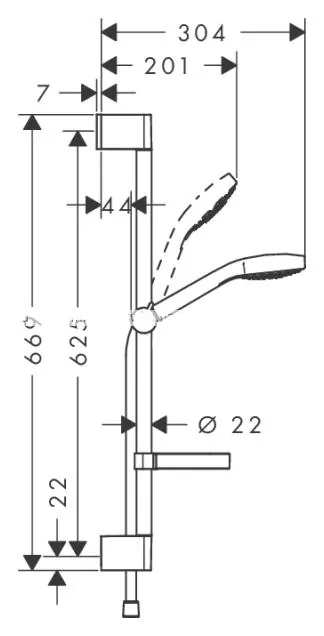 Габаритная схема Душевой гарнитур Hansgrohe Croma Select S 26566400