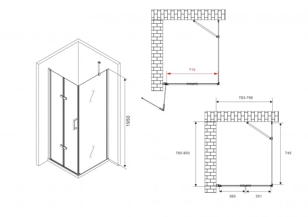 Габаритная схема Душевой уголок Abber Zart AG08080P-S81 80x80