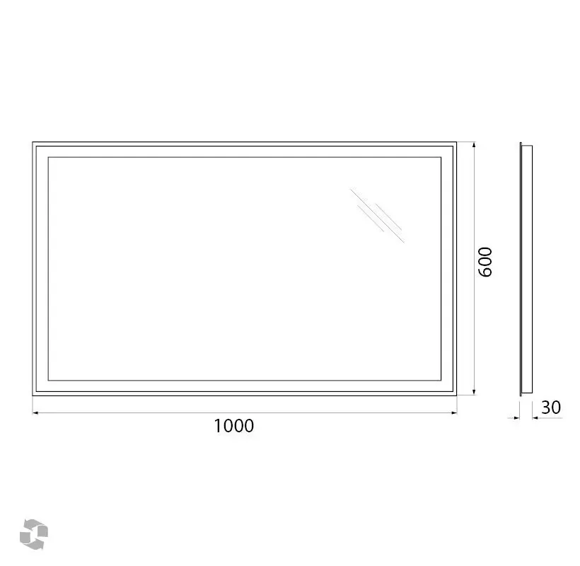 Габаритная схема Зеркало BelBagno SPC-GRT-1000-600-LED-BTN