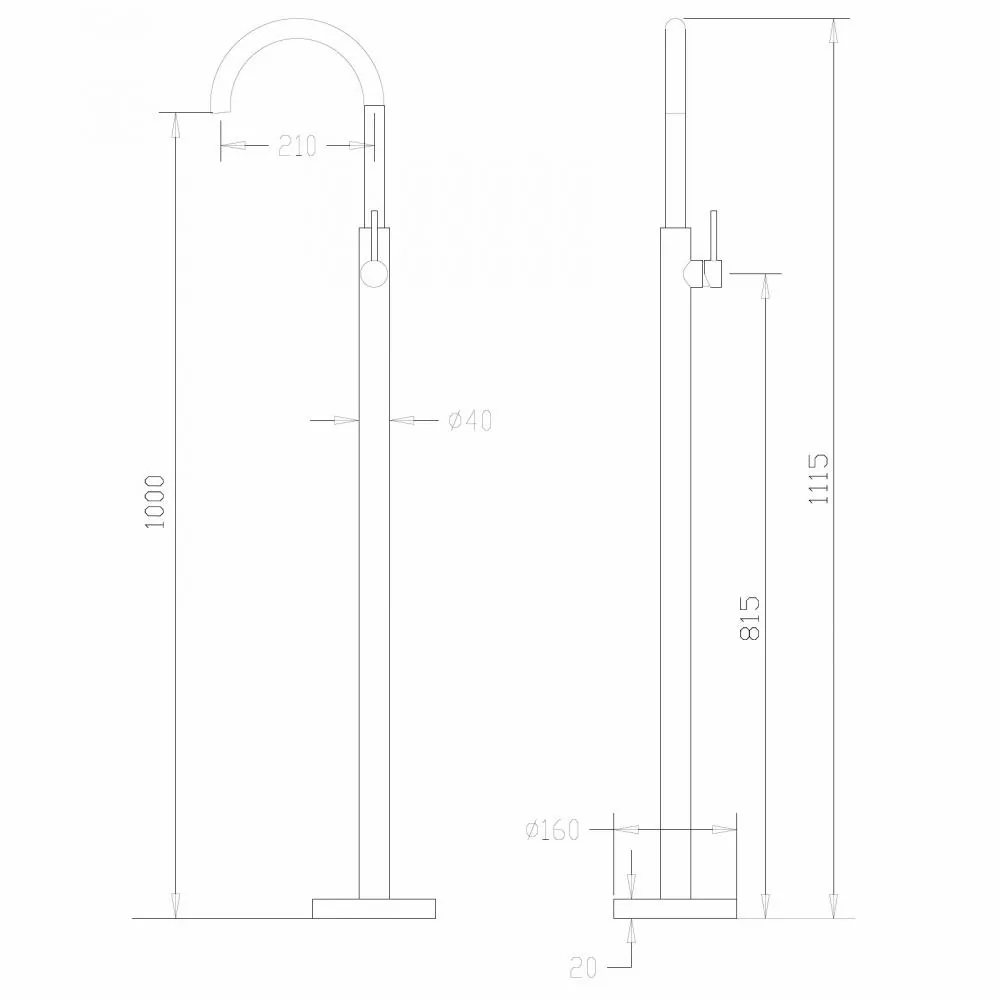 Габаритная схема Смеситель Abber Wasser Kreis AF8141G для раковины, золото матовое