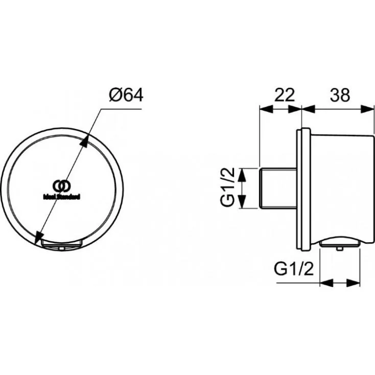 Габаритная схема Шланговое подключение Ideal Standard IdealRain BC808XG
