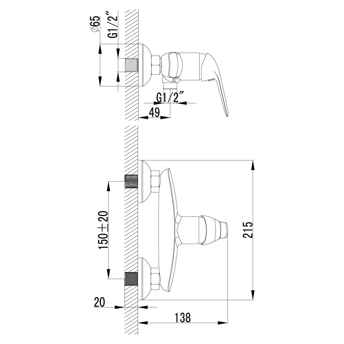 Габаритная схема Смеситель Lemark Plus Advance LM1203C для душа