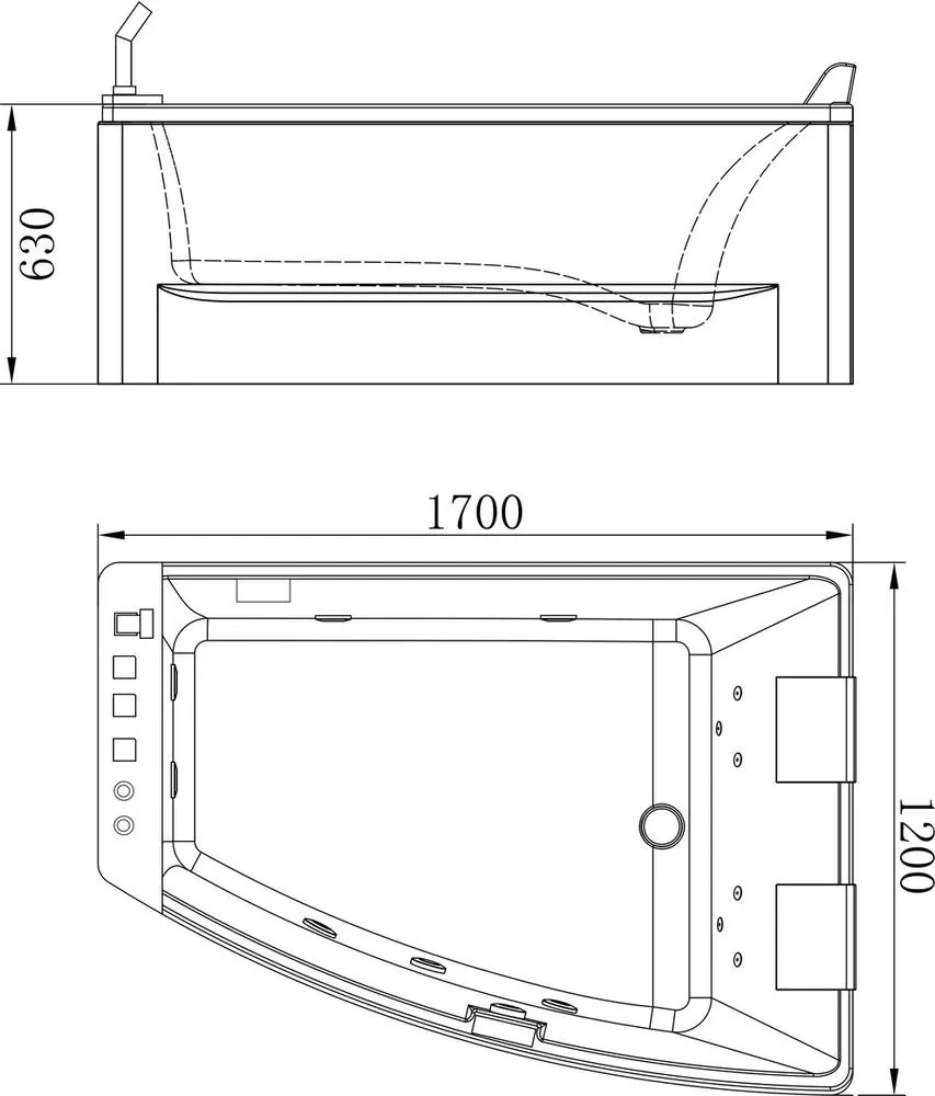 Габаритная схема Акриловая ванна Orans 65100XR 170x120