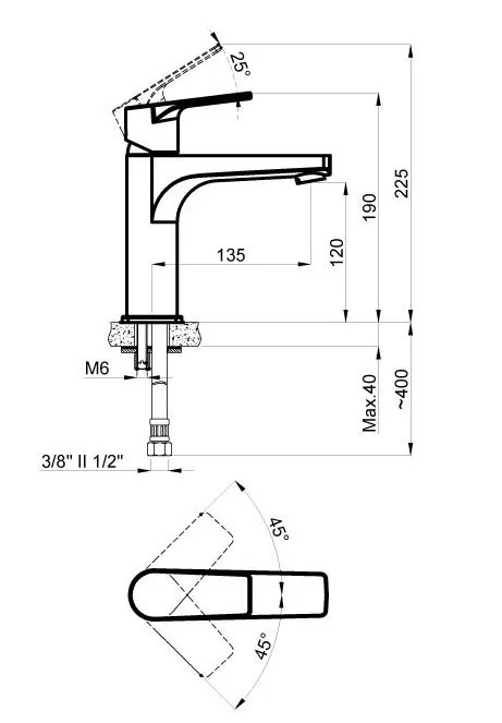 Габаритная схема Смеситель Azario Treya AZ156845037 для раковины
