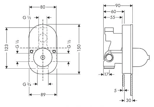 Габаритная схема Скрытая часть Hansgrohe 31741180