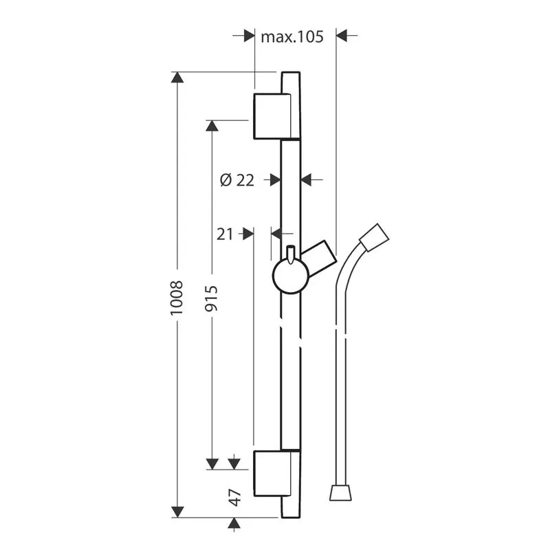 Габаритная схема Душевая штанга Hansgrohe Unica 28631990