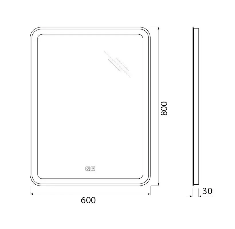 Габаритная схема Зеркало BelBagno SPC-MAR-600-800-LED-TCH-WARM