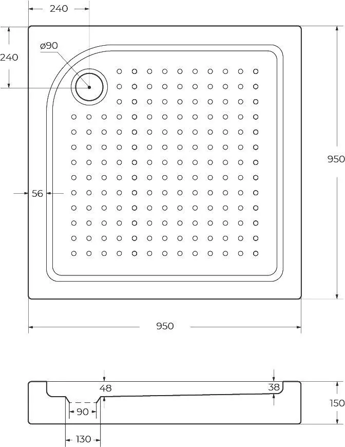 Габаритная схема Поддон для душа BelBagno TRAY-BB-A-95-15-W