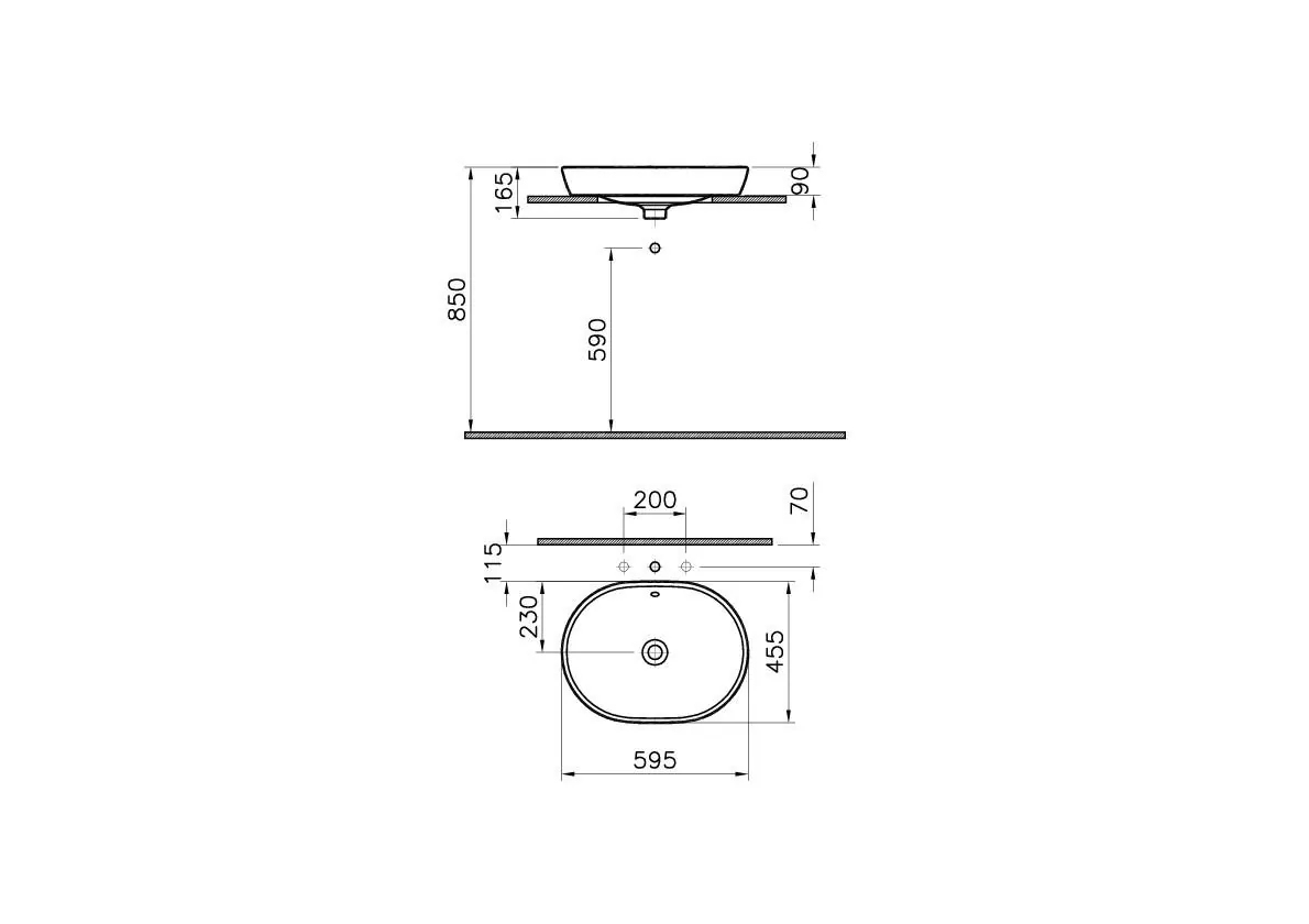 Габаритная схема Раковина Vitra Metropole 5942B003-0012 60 см
