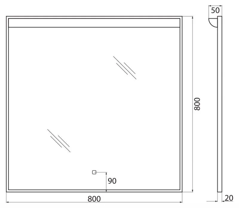 Габаритная схема Зеркало BelBagno SPC-UNO-800-800-TCH