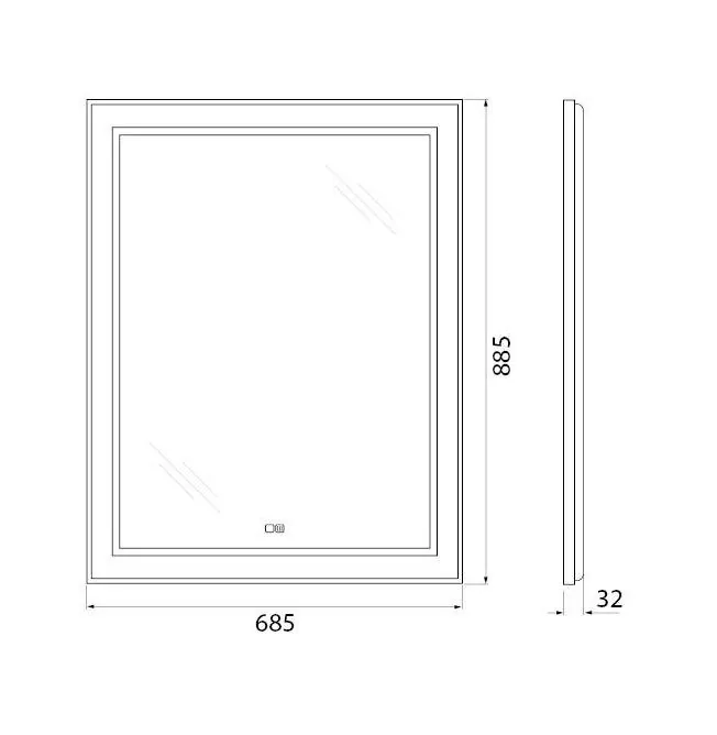 Габаритная схема Зеркало BelBagno SPC-KRAFT-685-885-TCH-WARM-NERO