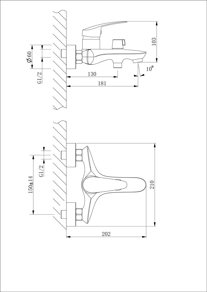Габаритная схема Смеситель Lemark Linara LM0414C для ванны с душем