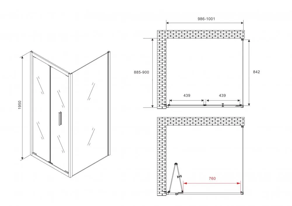 Габаритная схема Душевой уголок Abber Sonnenstrand AG07100B-S90B 90x100