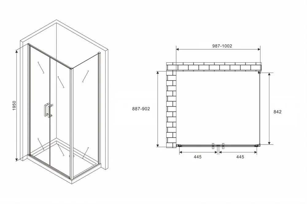 Габаритная схема Душевой уголок Abber Sonnenstrand AG04100BC-S90B 100x90