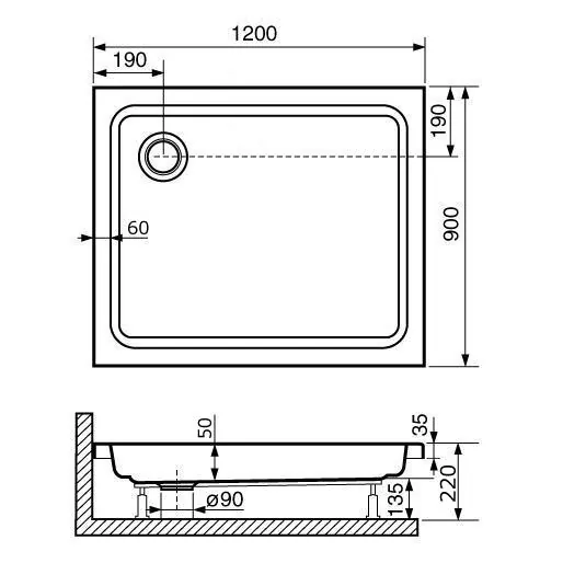 Габаритная схема Поддон для душа RGW Style 120x90