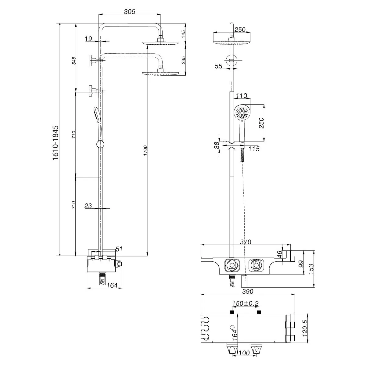 Габаритная схема Душевая стойка Lemark Tropic LM7008С
