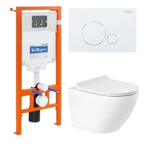 Комплект BelBagno Sfera-R BB046CHR/BB2111SC/BB002-80/BB014-SR-BIANCO кнопка смыва белая 