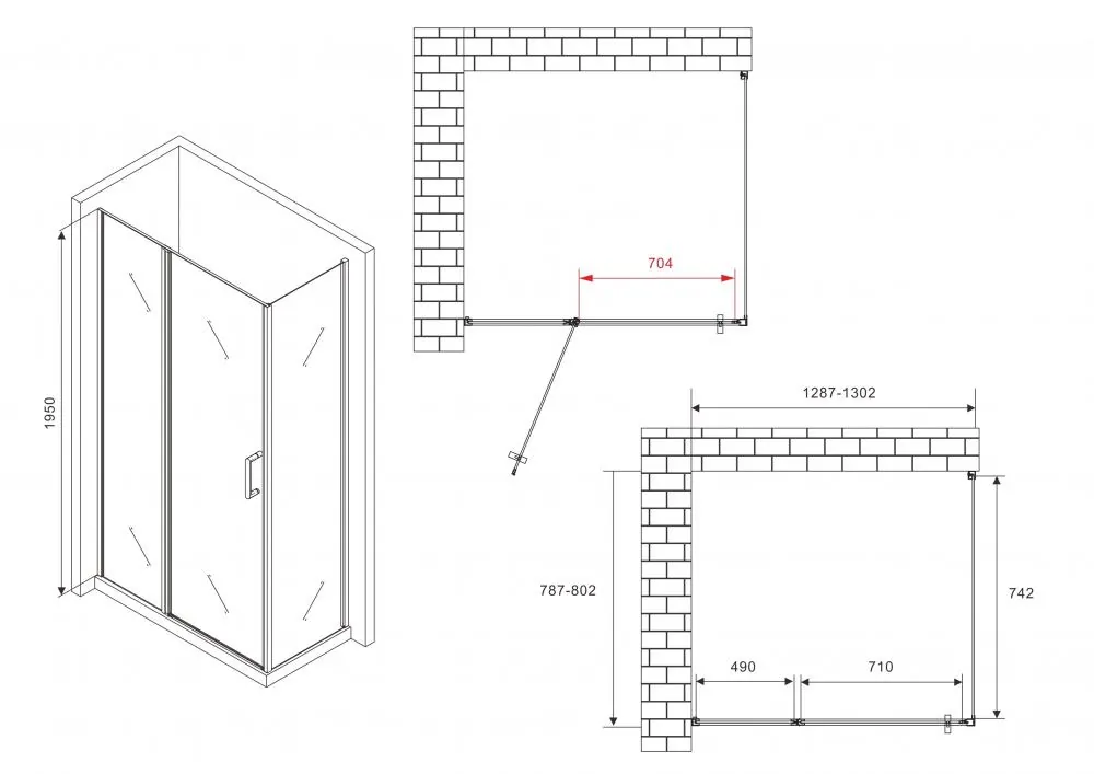 Габаритная схема Душевой уголок Abber Sonnenstrand AG04130S-S80 80x130