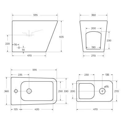 Габаритная схема Биде напольное BelBagno Ardente-R BB003B