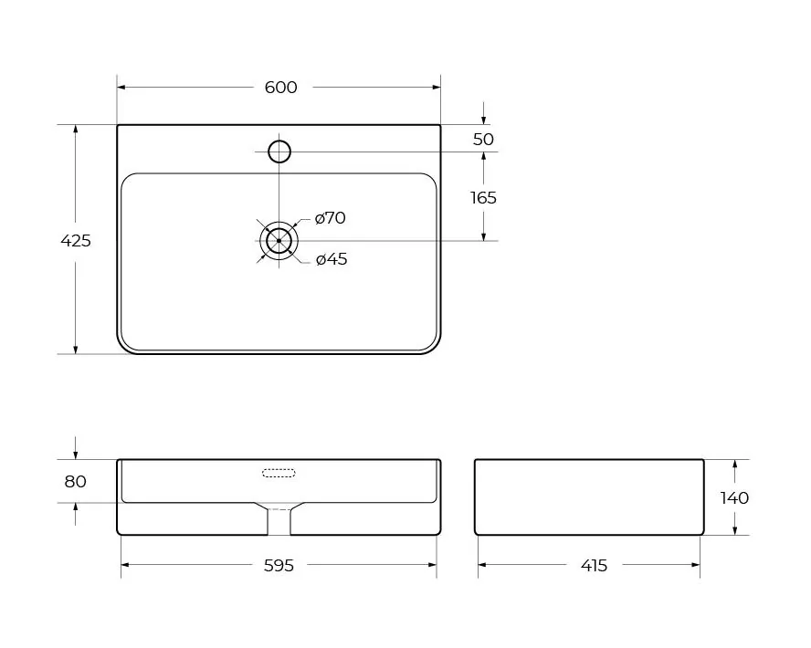 Габаритная схема Раковина BelBagno BB1338
