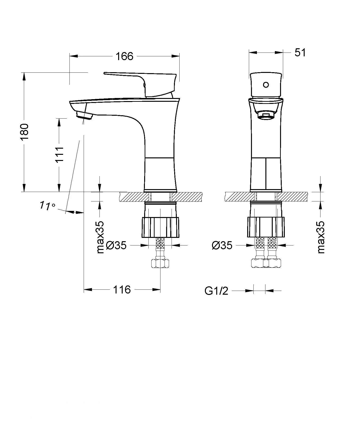 Габаритная схема Смеситель Lemark Nero LM0206C для раковины