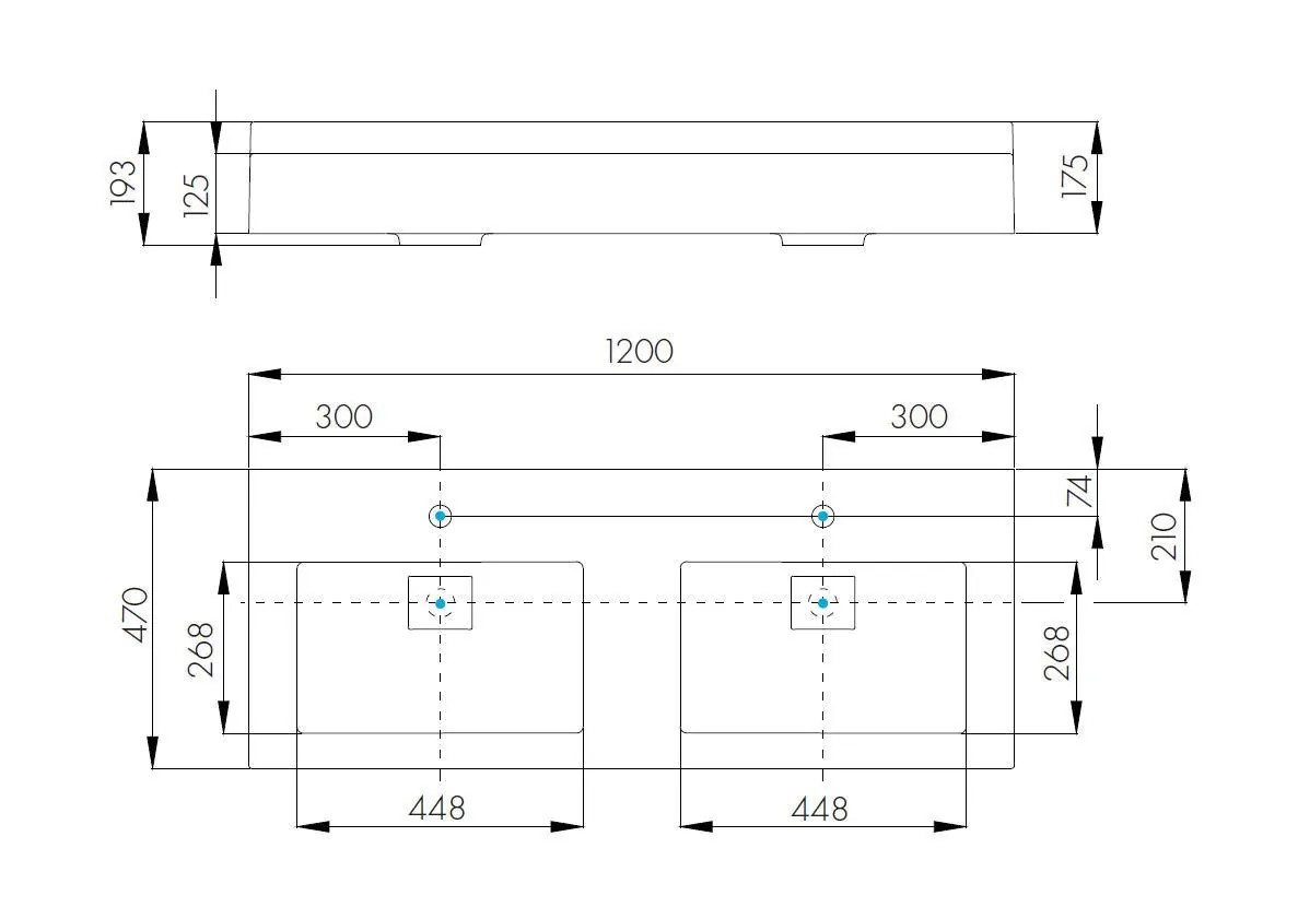 Габаритная схема Мебельная раковина Aquaton Сакура 120 2 чаши