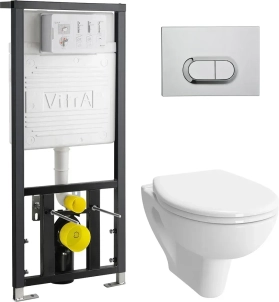 Комплект Vitra S20 9004B003-7202 (унитаз с инсталляцией, сиденье с микролифтом, клавиша хром) 