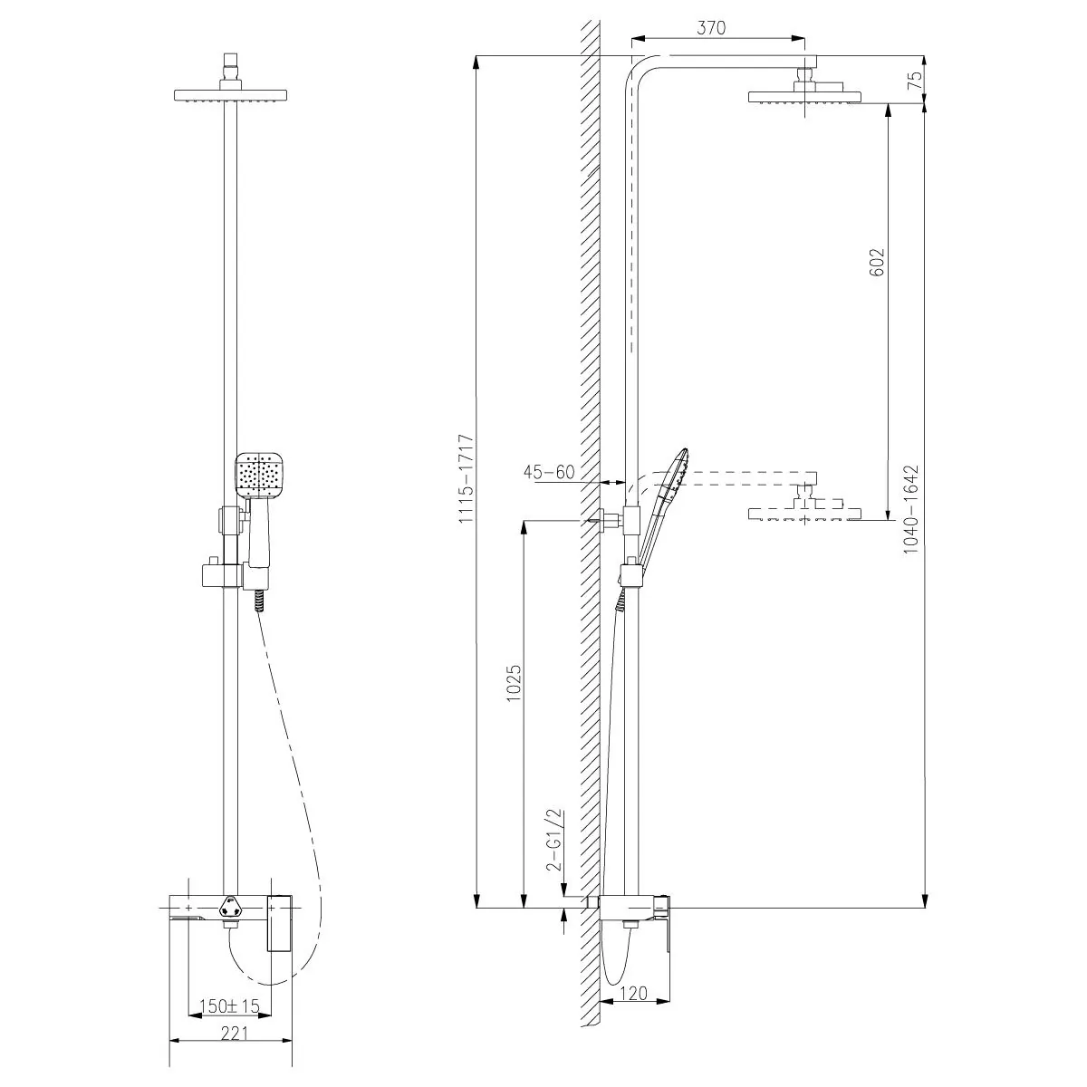 Габаритная схема Душевая стойка Lemark Tropic LM7005С