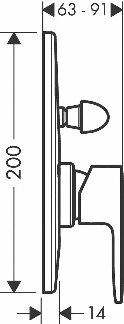 Габаритная схема Смеситель Hansgrohe Vernis Blend 71449670 для ванны с душем