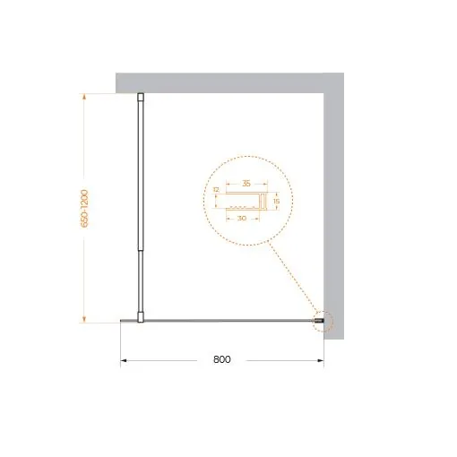 Габаритная схема Душевая перегородка BelBagno Kraft L-1-80-C-NERO