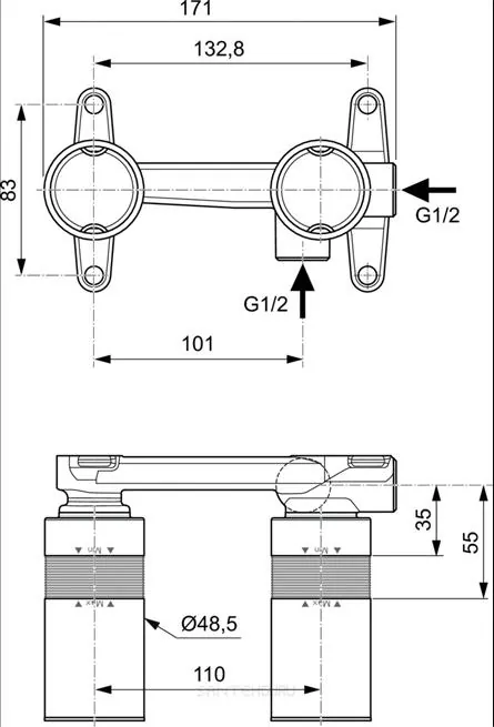 Габаритная схема Скрытая часть Ideal Standard Built-in A1313NU