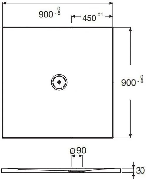 Габаритная схема Поддон для душа Jacob Delafon Singulier E67033-SHM 90х90 белый