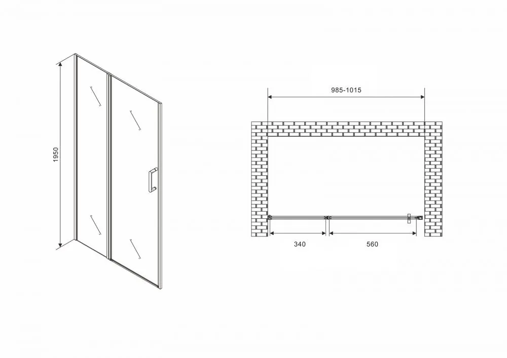 Габаритная схема Душевая дверь Abber Sonnenstrand AG04100S 100