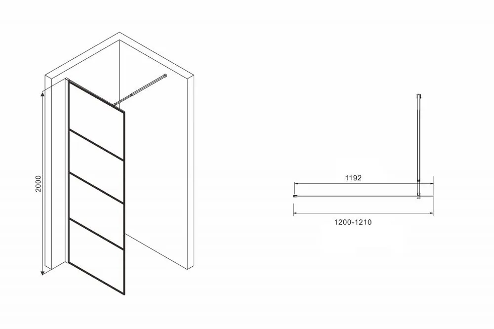 Габаритная схема Душевая перегородка Abber Immer Offen AG65120B