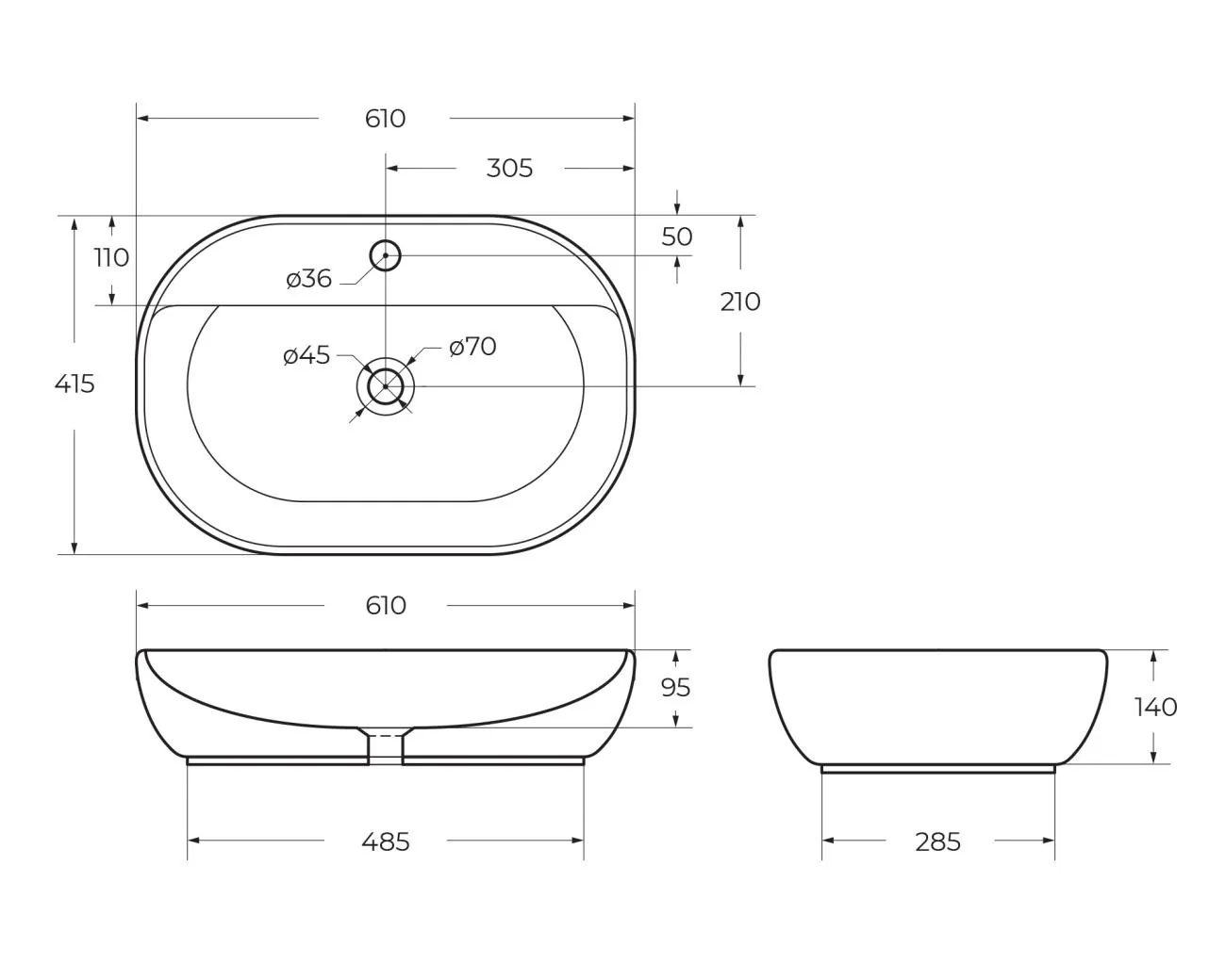 Габаритная схема Раковина BelBagno BB1346 60 см