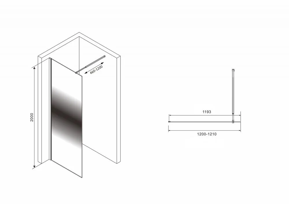 Габаритная схема Душевая перегородка ABBER Immer Offen AG69123BS