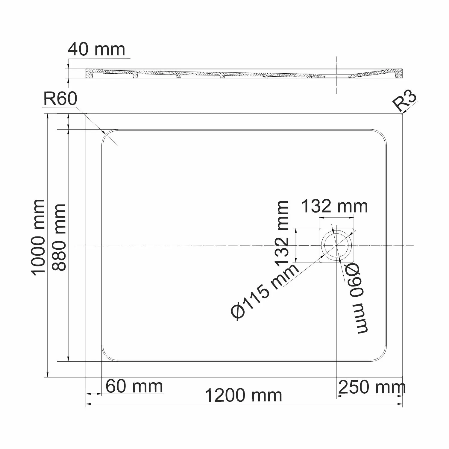 Габаритная схема Поддон для душа Wasserkraft Neime 19T10 120x100