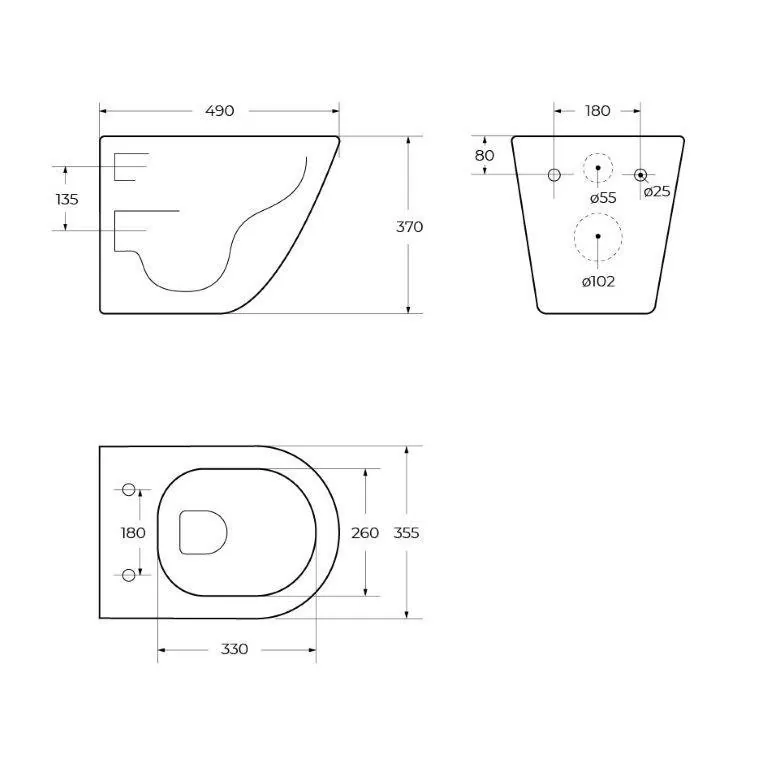 Габаритная схема Унитаз подвесной BelBagno Sfera-R BB046CHR/BB870SC безободковый