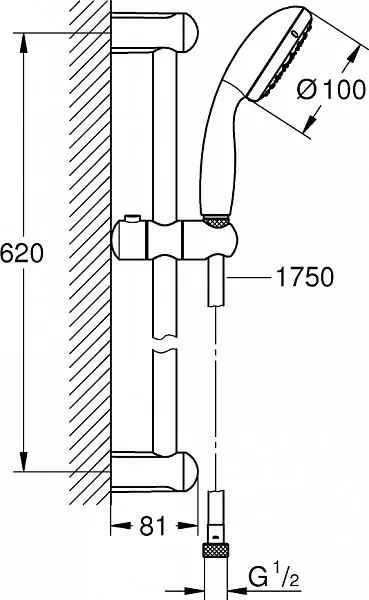 Габаритная схема Душевой гарнитур Grohe Tempesta New 27853001