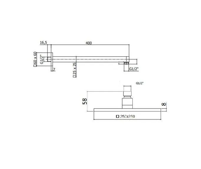 Габаритная схема Верхний душ BelBagno Romano ROM-SLD-CRM