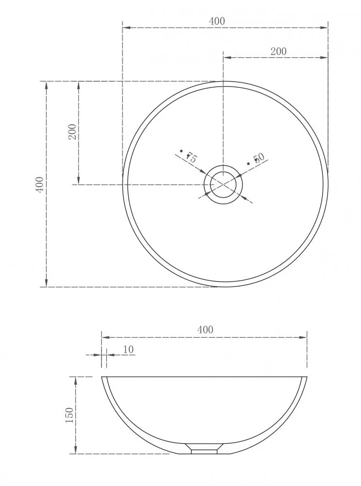 Габаритная схема Раковина Abber Stein AS2608 40 см