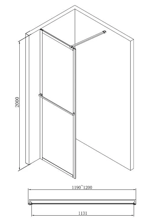 Габаритная схема Душевая перегородка Abber Immer Offen AG60120B
