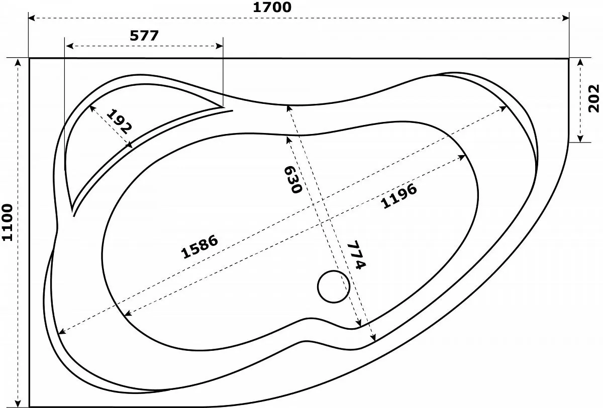 Габаритная схема Акриловая ванна Azario Микона 170х110 L