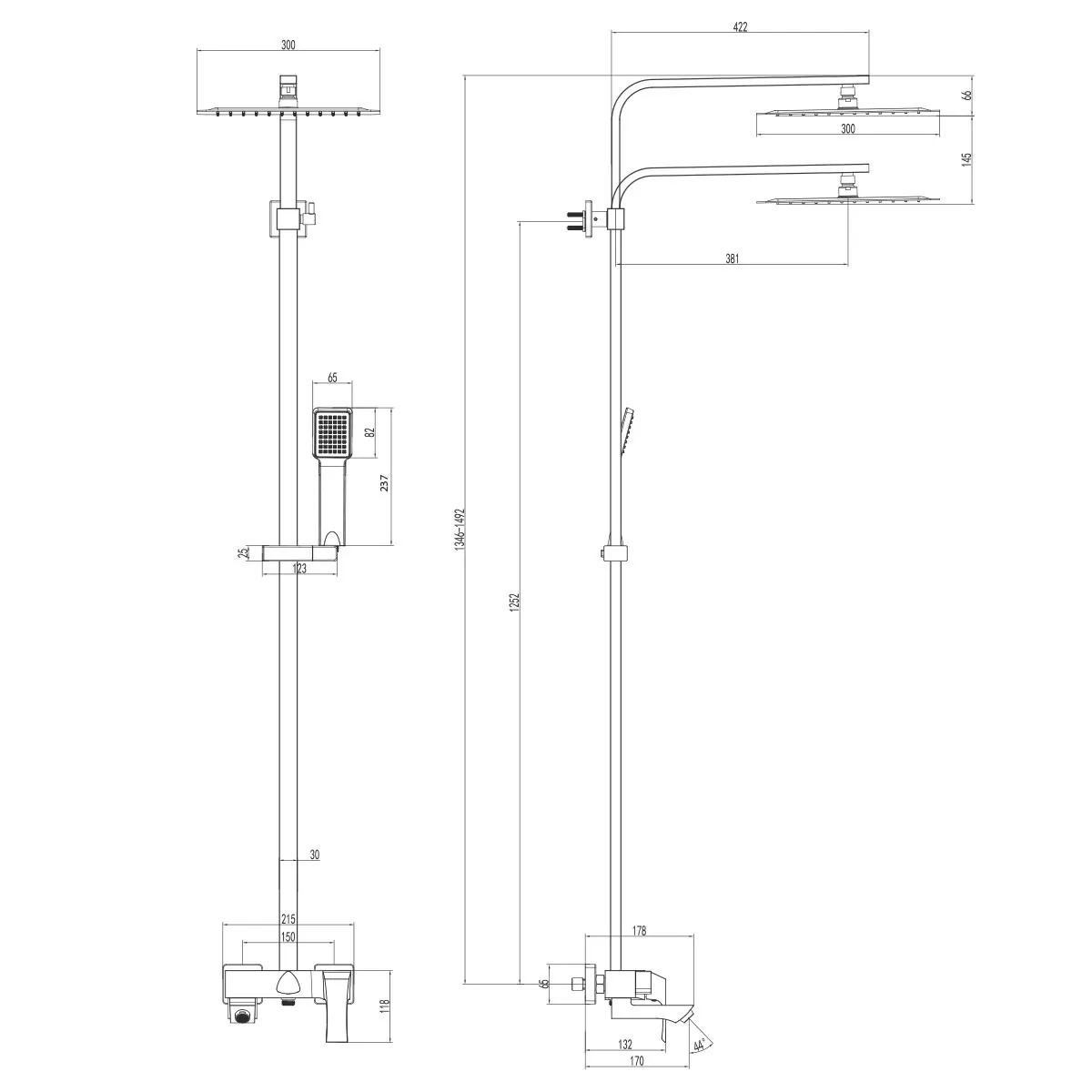 Габаритная схема Душевая стойка Lemark Unit LM4562C