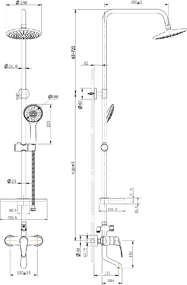 Габаритная схема Душевая стойка Lemark Linara LM0462C
