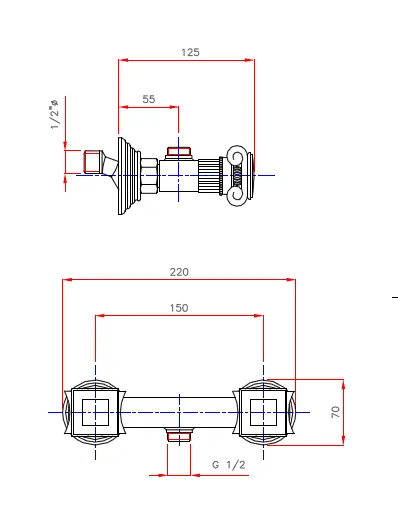 Габаритная схема Смеситель Cezares Olimp DS-02-M для душа